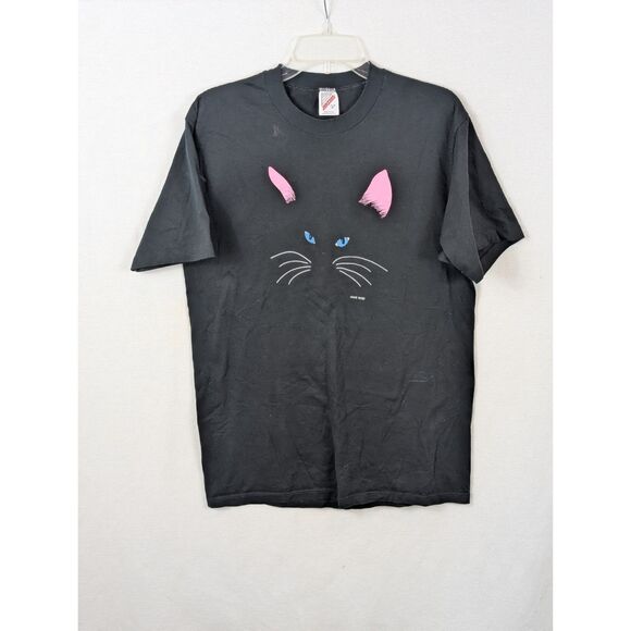 Jerzees Tops - Vintage 1986 Cat Face T-Shirt Black Women's Size Large 42-44